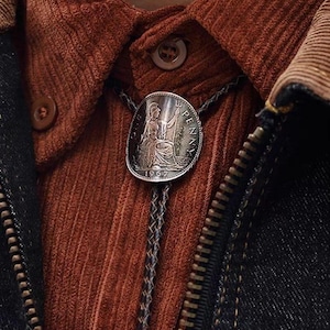 Unique ancient coins Bolo Tie for Wedding groomsmen, Western Cowboy bolo tie Accessories, vintage Bolo Leather cord tie. Unique gift for Him