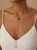 Women’s Bolo Tie Necklace with Natural Tiger Eye Gemstone, Vintage Western Y Necklace Gold Chain, Cowgirl Jewelry Old Money Style Pendant product logo