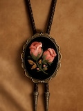 Embroidery Floral bolo tie / Necklace, Embroidered Vintage Necktie Pendant suitable for Western Lovers/Cowboy Wear/T-shirts, Gift for her