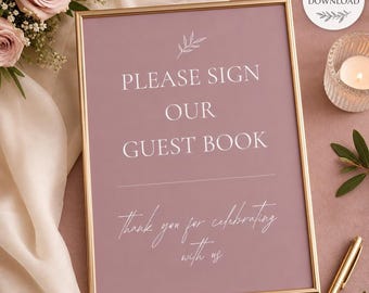 Wedding Guest Book Sign | Dusty Rose Printable Reception Decor | Bridal Table Display