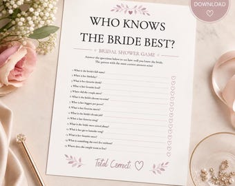 Who Knows the Bride Best Game | Printable Quiz Activity | Wedding shower celebration