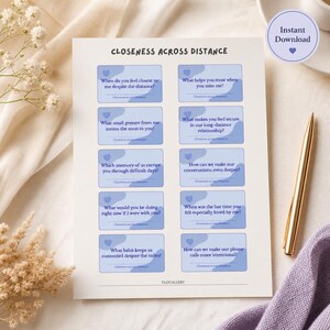 Long Distance Relationship Questions | Printable Couples Conversation Cards | Virtual Date Night Gift