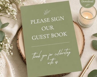 Wedding Guest Book Sign | Sage Green Reception Decor | Garden Ceremony Keepsake