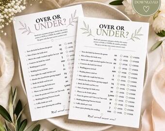 Bridal Shower Over Under Game | Printable Party Activity | Bride To Be Celebration