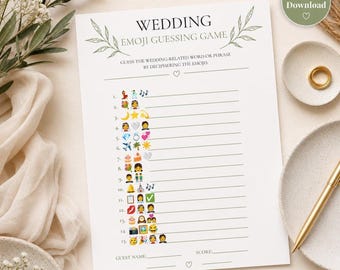 Wedding Emoji Guessing Game | Sage Green Bridal Shower PDF | Hen Party Activity