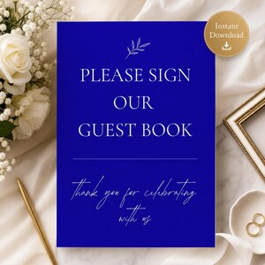 Wedding Guest Book Sign | Royal Blue Printable Reception Decor | Bridal Celebration Display