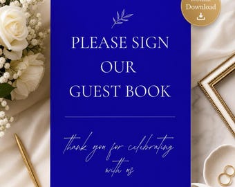 Wedding Guest Book Sign | Royal Blue Printable Reception Decor | Bridal Celebration Display