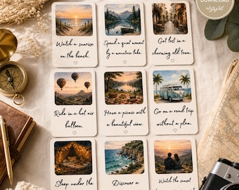 Travel Bucket List Cards Printable | Illustrated Adventure Prompts | Road Trip Honeymoon Activity