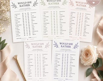 Would She Rather Bridal Shower Game | Five Color Themes Digital Download | Bride Trivia Icebreaker
