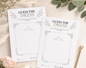 Guess the Dress Bridal Shower Game | Printable Sketch Activity, Botanical Design | Bachelorette Party Celebration
