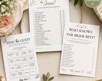 Bridal Shower Games Bundle | Printable Wedding Activities, 5 Color Themes | Bachelorette Party Celebration