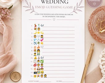 Wedding Emoji Guessing Game | Bridal Shower Printable PDF | Bachelorette Party Activity