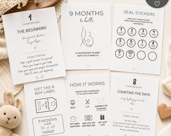 Pregnancy Countdown Gift | Printable Monthly Card Set | Baby Shower Keepsake for Mom-to-Be