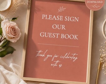 Wedding Guest Book Sign Printable | Terracotta Boho Reception Decor | Modern Garden Ceremony