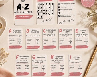 A-Z Date Challenge Cards | Printable Couples Game Deck | Anniversary activity