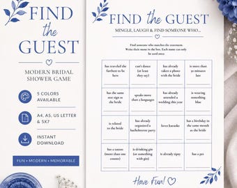 Find the Guest Bridal Shower Game | Printable Wedding Icebreaker | Bachelorette Party Activity
