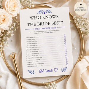 Who Knows the Bride Best Game | Royal Blue Printable Quiz | Bridal Shower Activity