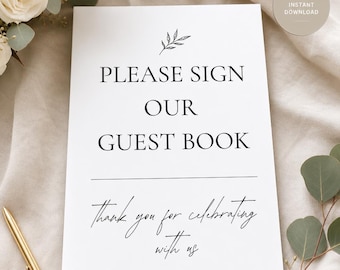 Wedding Guest Book Sign Printable | Minimalist Monochrome Style | Modern Couple Reception