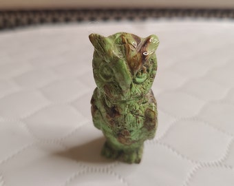 Small Green Stone Carved Owl