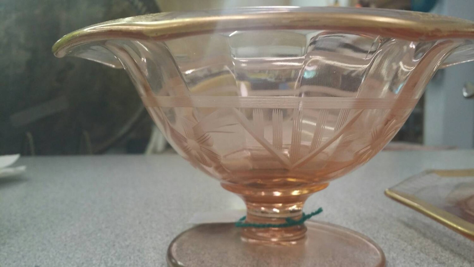 Pink Depression Glass With Gold Trim Compote Bowl and Plate Etsy