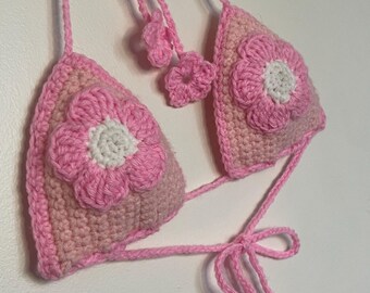 Pink Blossom Bikini Top Crochet