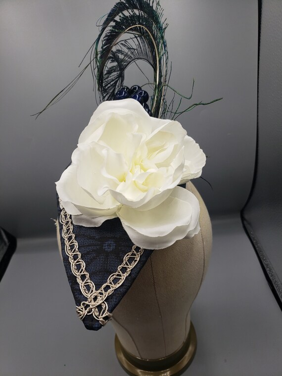 Navy Floral Silk Teardrop Fascinator | Etsy