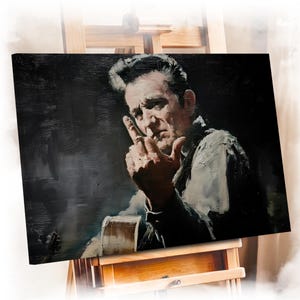 Canvasafdruk Johnny Cash middelvinger: iconische muziekmuurkunst