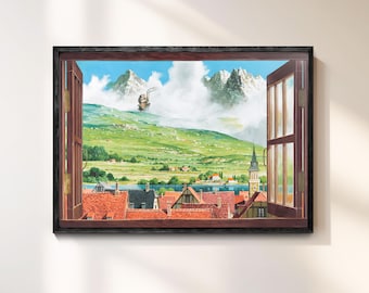 Howl's Moving Castle Canvas Art: Ghibli Anime Poster, Wood Frame Option