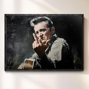 Canvasafdruk Johnny Cash middelvinger: iconische muziekmuurkunst