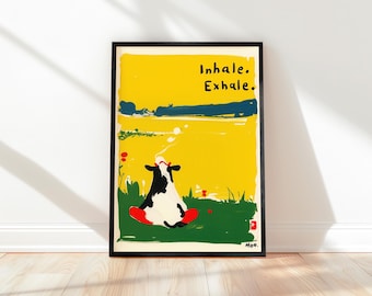 Funny Yoga Cow Print: Boho Meditation Art, Motivational Quote