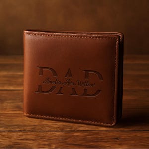 Cartera de cuero personalizada para papá, cartera grabada personalizada, cartera para el Día del Padre con nombre de los niños, cartera personalizada para papá, regalo para papá primerizo