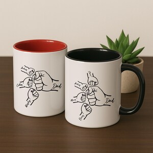 Personalized Fist Bump Dad Mug, Custom Best Dad Mug, Dad Fist Bump Mug with Kids Names, Unique Father&#39;s Day Gift, Dad Gifts from Daughter