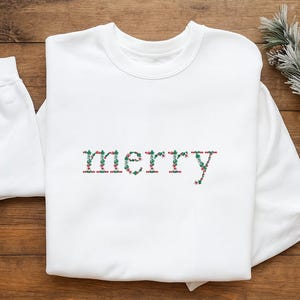Besticktes Weihnachts-Sweatshirt, Frohe Weihnachten Floral-Sweatshirt, Weihnachts-Sweatshirt mit Rundhalsausschnitt, Weihnachtsgeschenk