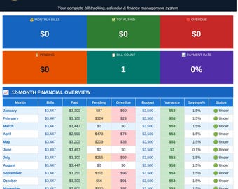 Bill Calendar Spreadsheet Google Sheets | Monthly Bill Tracker | Bill Planner | Recurring Bills | Expense Tracker, Personal Finance Template