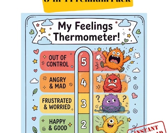 Termometro delle emozioni stampabile per bambini intelligenti / Strumento di apprendimento socio-emotivo / Controllo quotidiano delle emozioni / Attività di arteterapia