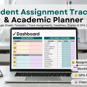 Student Assignment Planner Excel | College Class Tracker Google Sheets ICollege Class Study PlannerI Student Grade Tracker