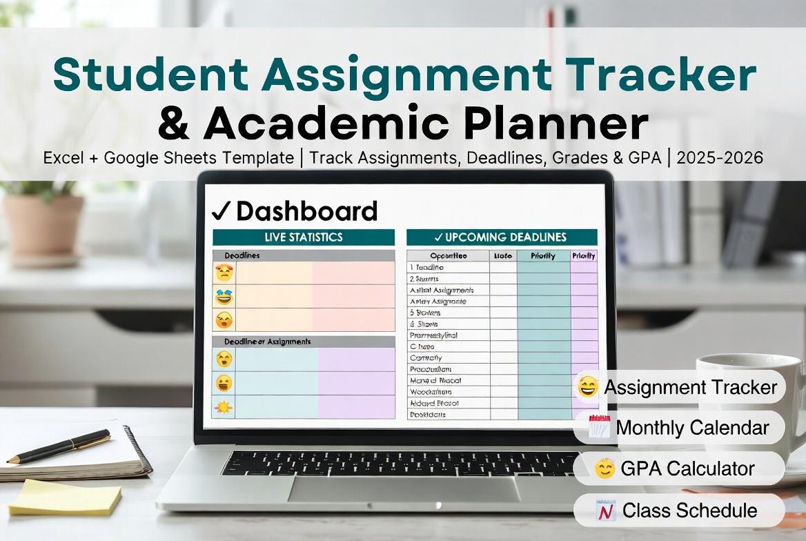 Student Assignment Planner Excel College Class Tracker Google Sheets ICollege Class Study PlannerI Student Grade Tracker