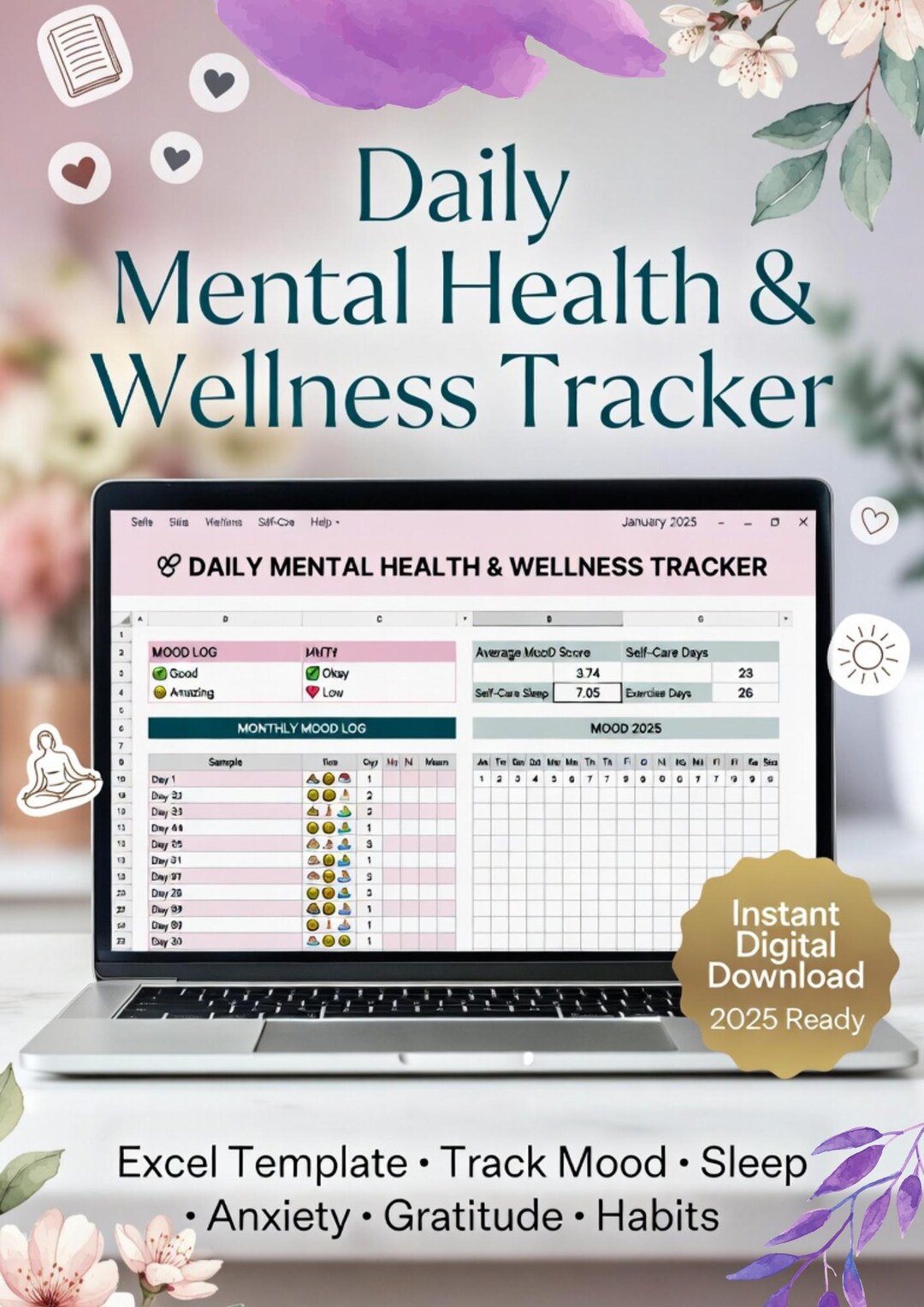 Daily Mental Health Tracker Google Sheets | Mood Tracker Spreadsheet ...