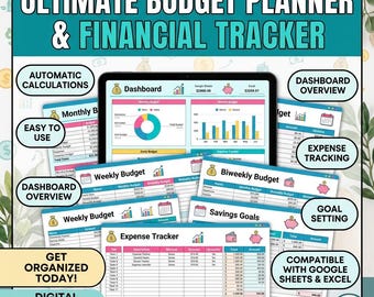 Pianificatore di budget con Fogli Google, Foglio di calcolo per il budget mensile, Modello di budget basato sullo stipendio, Monitoraggio delle spese bisettimanali, Dashboard finanziaria settimanale
