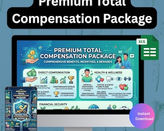 Pacchetto di dichiarazione di retribuzione totale premium / Guida ai benefit per i dipendenti / Modulo HR per piccole imprese / Onboarding dei nuovi dipendenti / Modello Excel