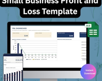 Small Business Profit and Loss Vorlage, Excel & Google Sheets Gewinn- und Verlustrechnung, monatlicher Kostentracker, einfache Buchhaltungstabelle