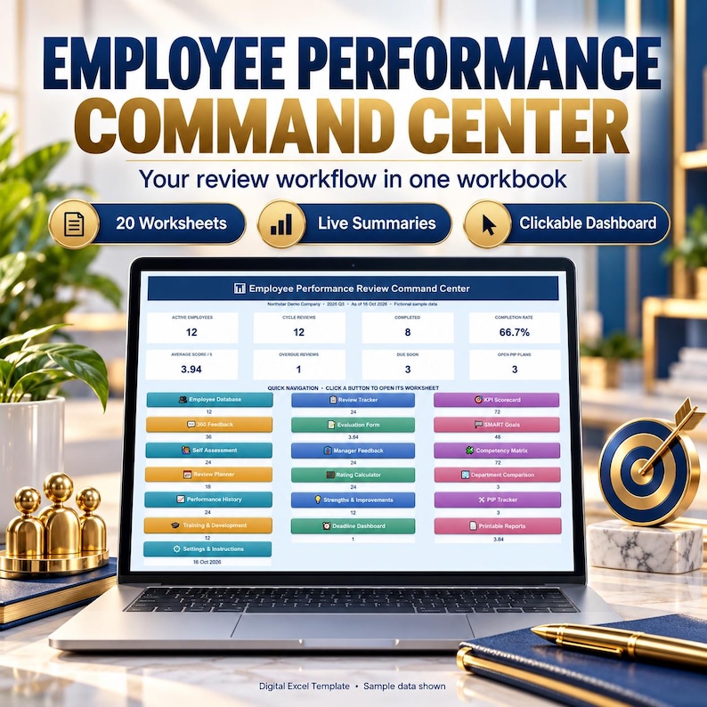 Employee Performance Review Command Center | KPI Scorecard, Goals, 360 ...