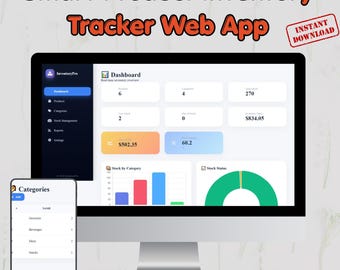 Smart Stock Tracker Web-App für kleine Unternehmen, Produktbestands-Dashboard, Sales & Order Organizer, Digital Business App
