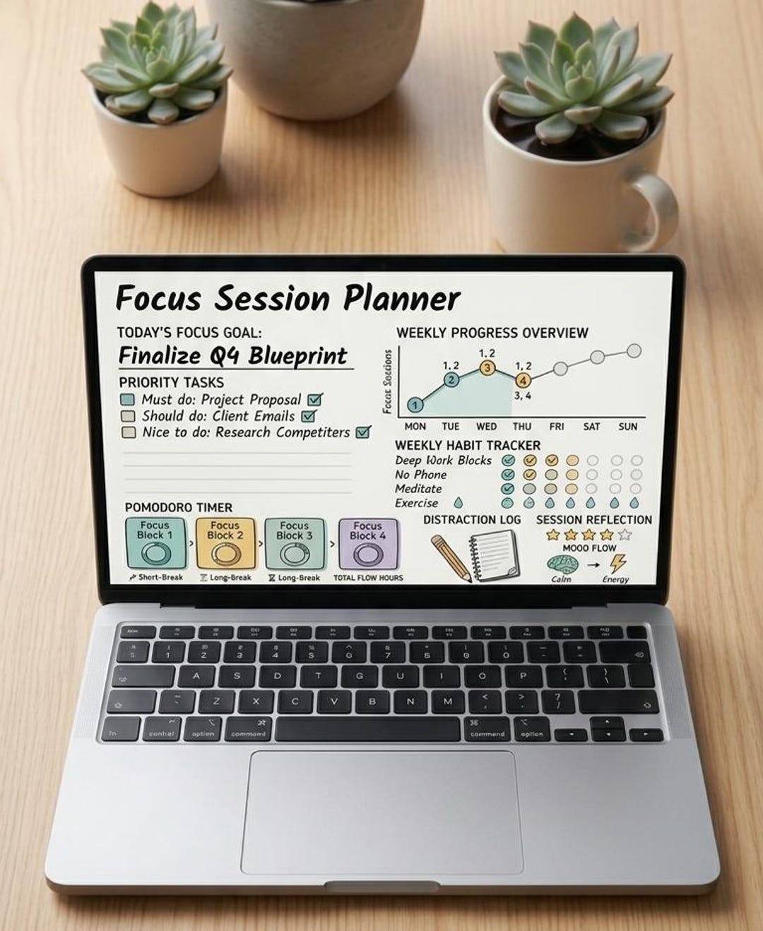 Focus Session Planner Printable PDF, Pomodoro Study Planner ...
