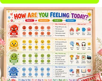 Pacchetto di poster Termometro delle Emozioni / Tabella delle Strategie di Gestione delle Emozioni per Bambini / Decorazione per l'Ufficio del Consulente / Strumento di Autoregolazione / Regolazione Emotiva