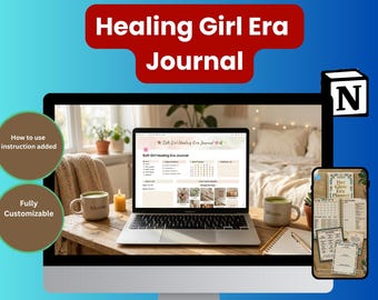 Modello di concetto per l'era della guarigione, diario Soft Girl, pianificatore digitale del benessere, tracker delle abitudini, bacheca dei sogni, diario della manifestazione, dashboard per la cura di sé