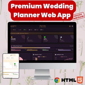 Premium Wedding Planner Web App | All-in-One Budget, Guest & Task Tracker with Interactive Charts | Professional HTML Digital Planner Tool