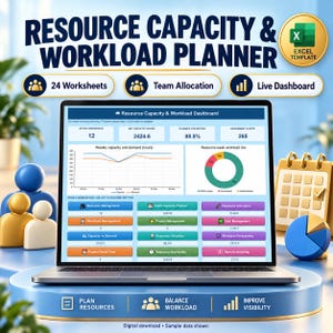 Modèle Excel tout-en-un de planification des ressources | Tableau de bord de charge de travail et d'utilisation des équipes, allocation des ressources, diagramme de Gantt du projet