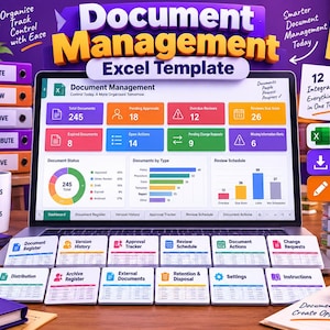 Document Management Excel Template | Version Control, Approval Tracker, Review Schedule & Dashboard