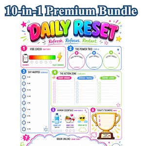 Low Energy Day Reset Pad, ADHD Planner Printable, Executive Dysfunction Brain Dump, Daily Task List & Routine Tracker for Adults